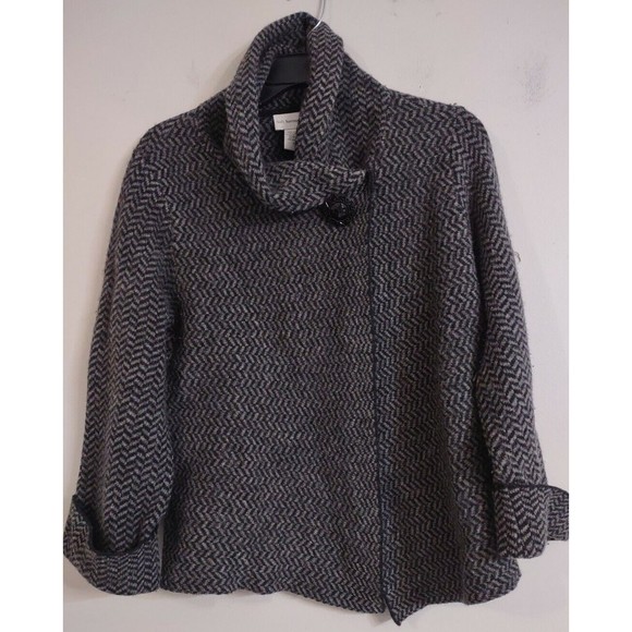Soft Surroundings Gray Wrap Sweater Cardigan Size Small Wool Blend herringbone - Picture 1 of 8